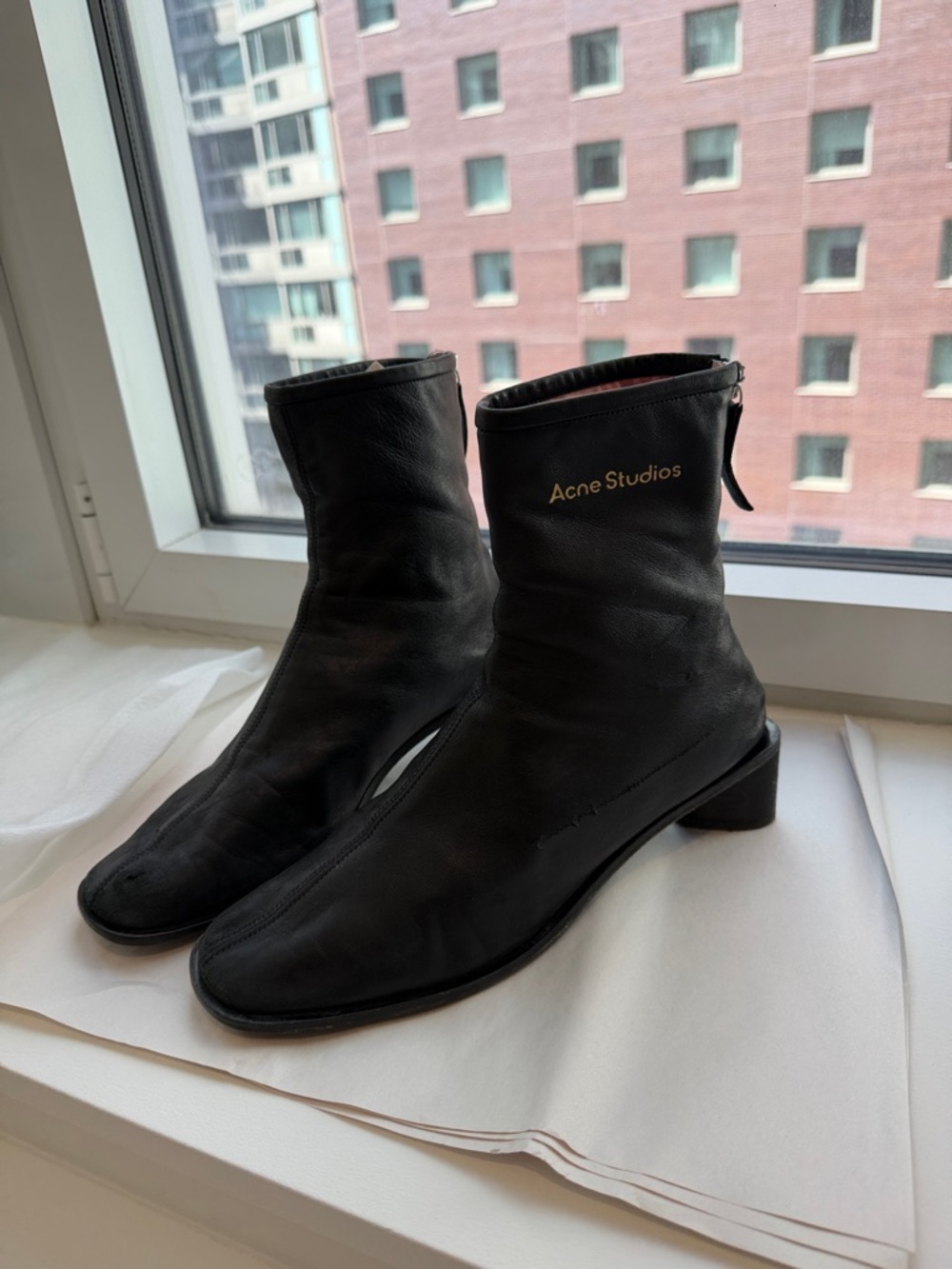 Acne Studios Black Leather Square-Toe Ankle Boots